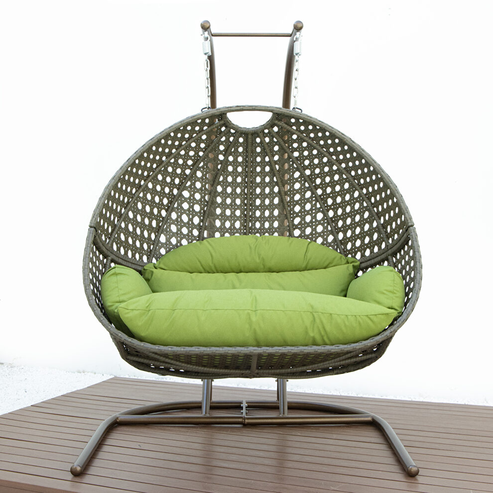 Green finish wicker hanging double egg swing chair by Leisure Mod