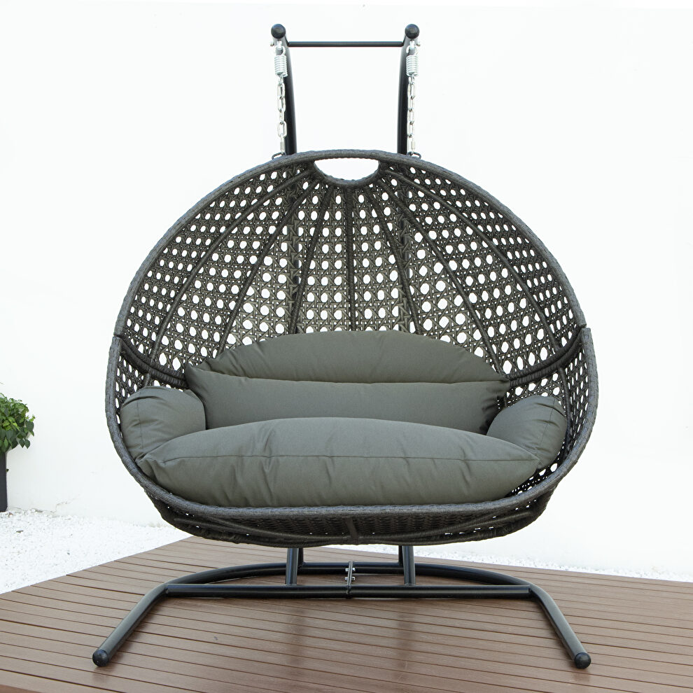 Dark gray finish wicker hanging double egg swing  modern chair by Leisure Mod