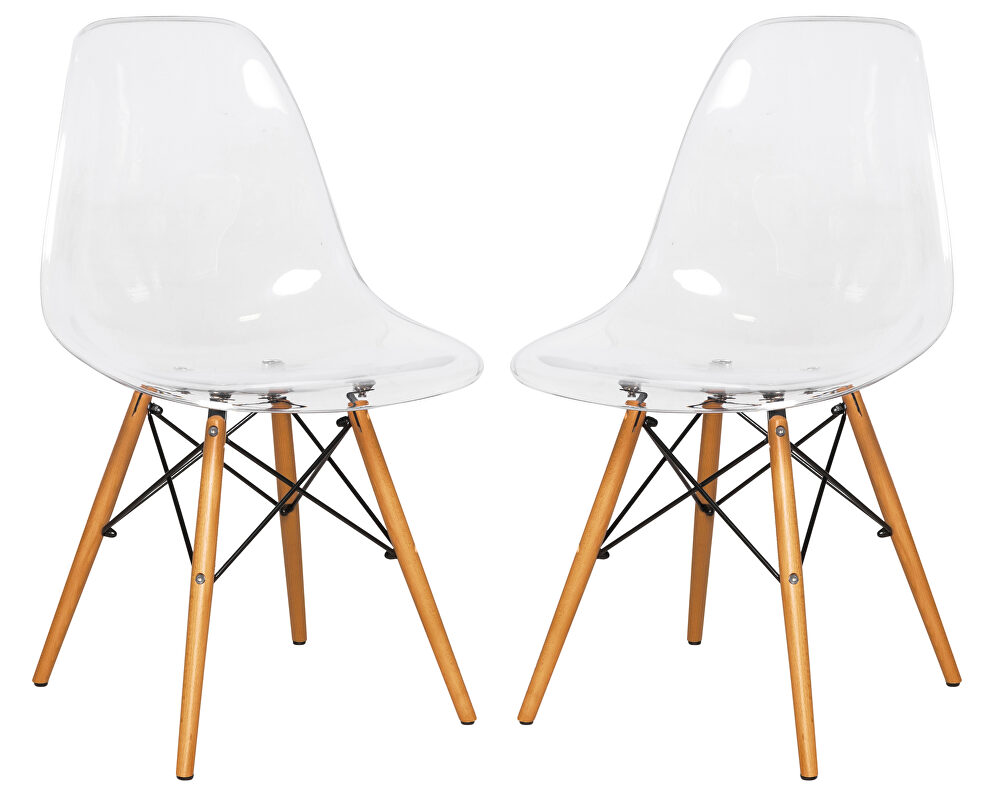 Clear plastic and wood base dining chair/ set of 2 by Leisure Mod