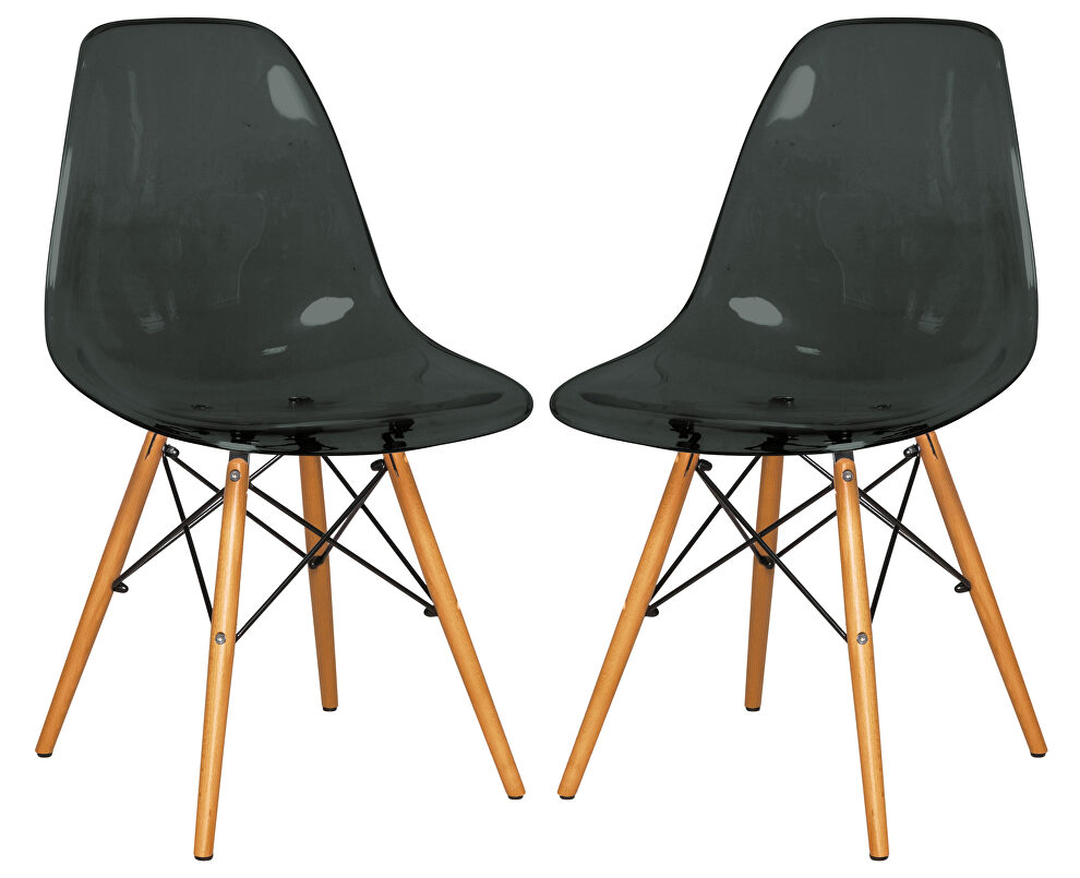 Transparent black plastic and wood base dining chair/ set of 2 by Leisure Mod