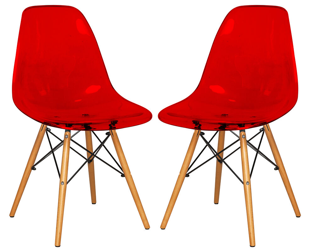 Transparent red plastic and wood base dining chair/ set of 2 by Leisure Mod