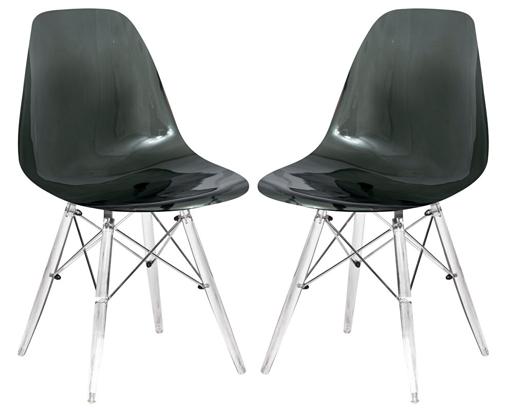 Transparent black plastic seat and acrylic base dining chair/ set of 2 by Leisure Mod