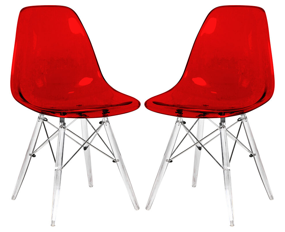 Transparent red plastic seat and acrylic base dining chair/ set of 2 by Leisure Mod