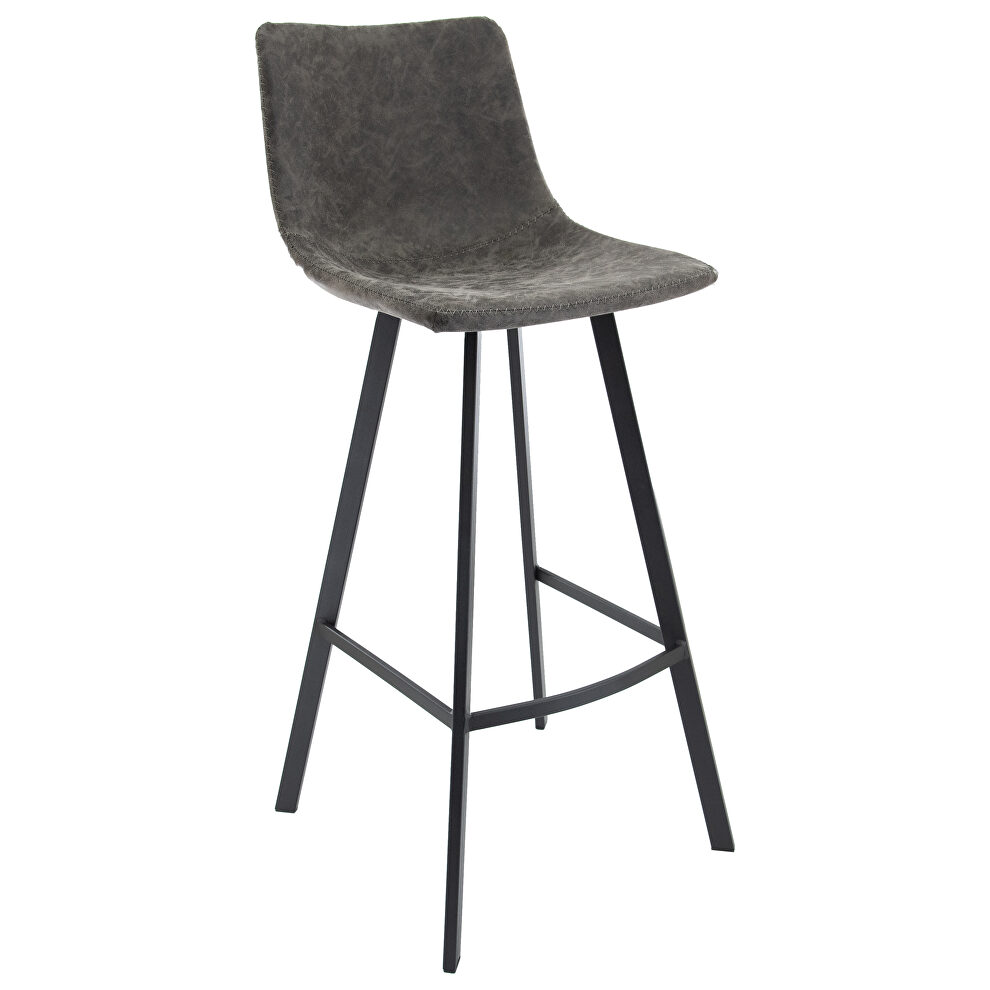 Gray modern upholstered leather bar stool with iron legs & footrest by Leisure Mod