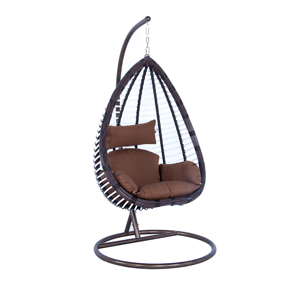Modern wicker hanging egg swing chair in brown by Leisure Mod