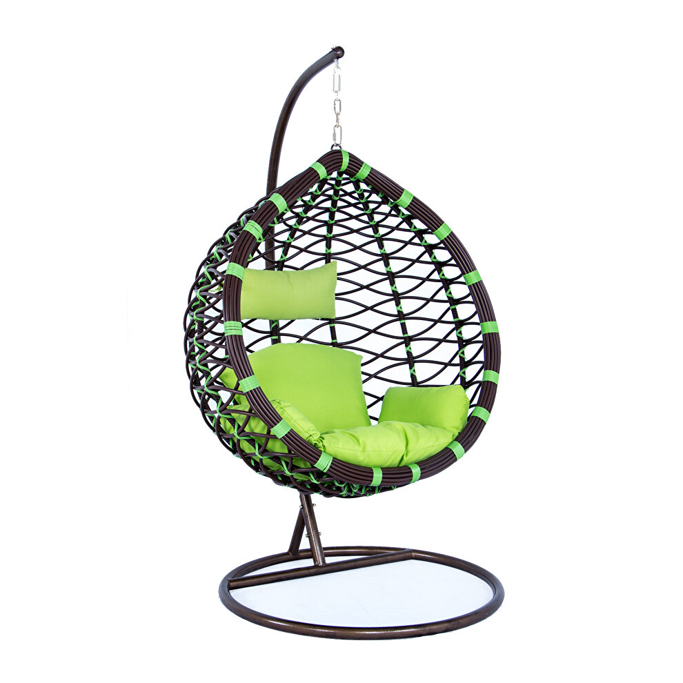 Modern wicker hanging egg swing chair in green by Leisure Mod