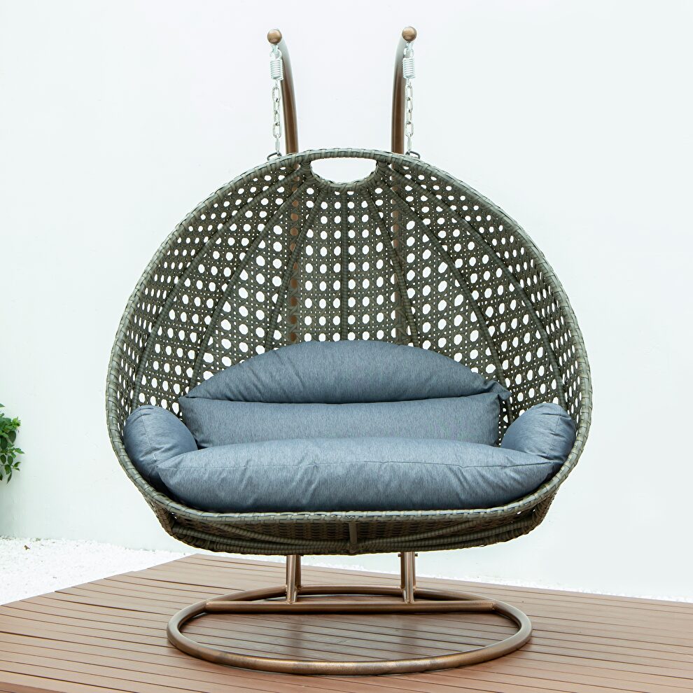 Charcoal blue wicker hanging double seater egg modern swing chair by Leisure Mod
