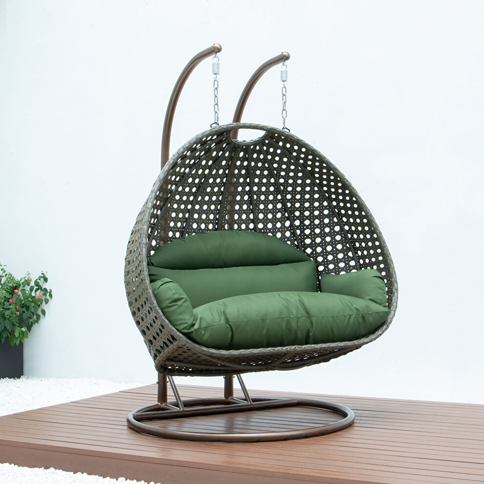 Dark green wicker hanging double seater egg modern swing chair by Leisure Mod