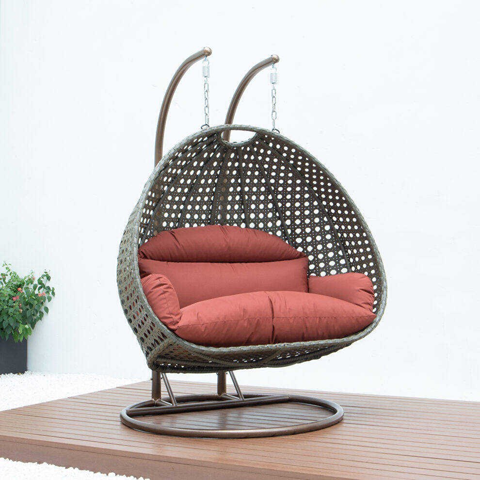 Dark orange wicker hanging double seater egg modern swing chair by Leisure Mod