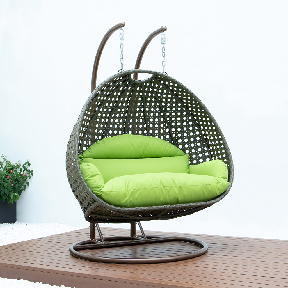 Light green wicker hanging double seater egg modern swing chair by Leisure Mod