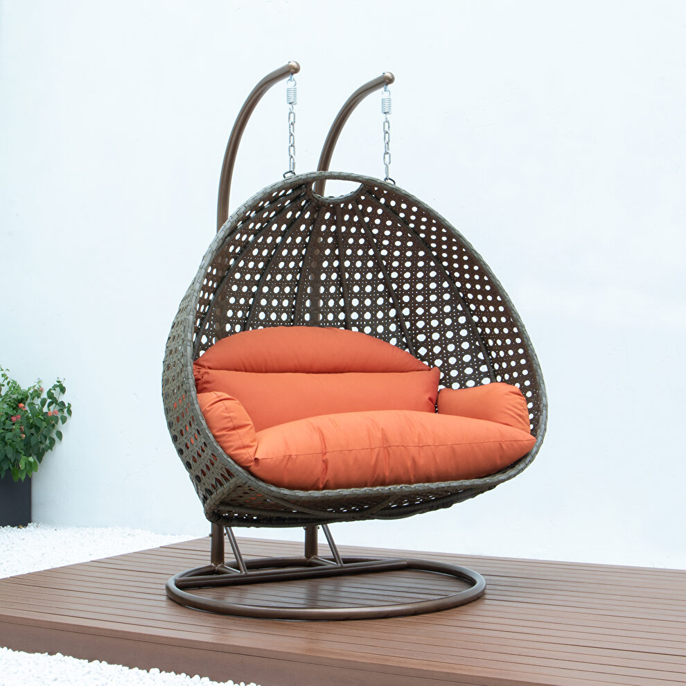 Orange wicker hanging double seater egg modern swing chair by Leisure Mod