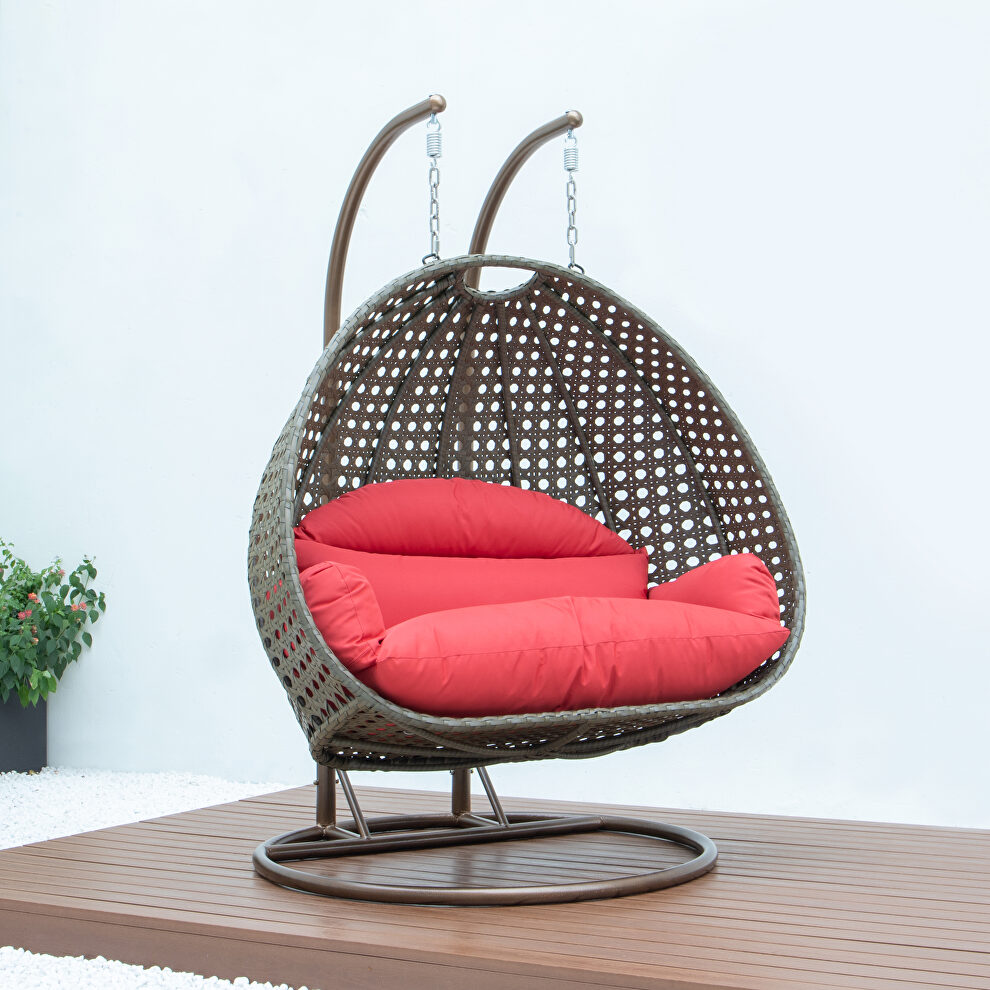 Red wicker hanging double seater egg modern swing chair by Leisure Mod