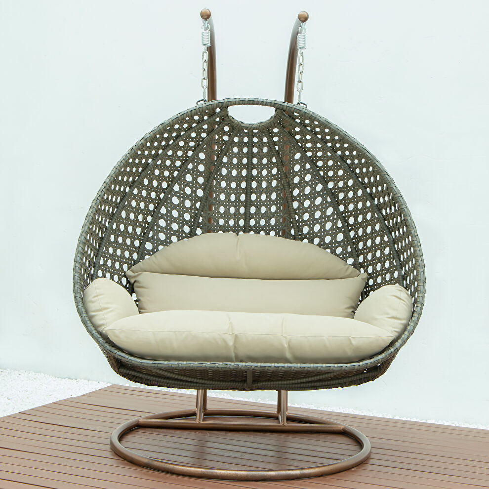 Taupe wicker hanging double seater egg modern swing chair by Leisure Mod