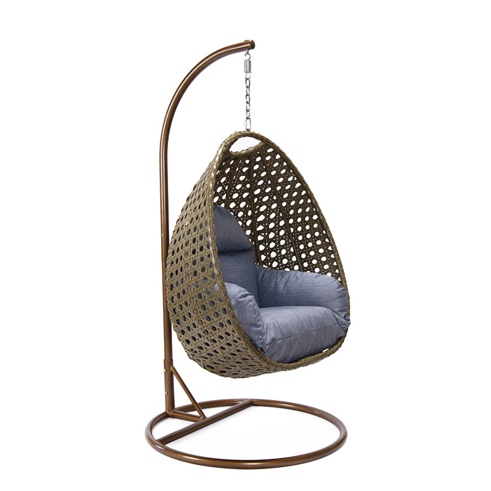 Charcoal blue cushion wicker hanging egg swing chair by Leisure Mod
