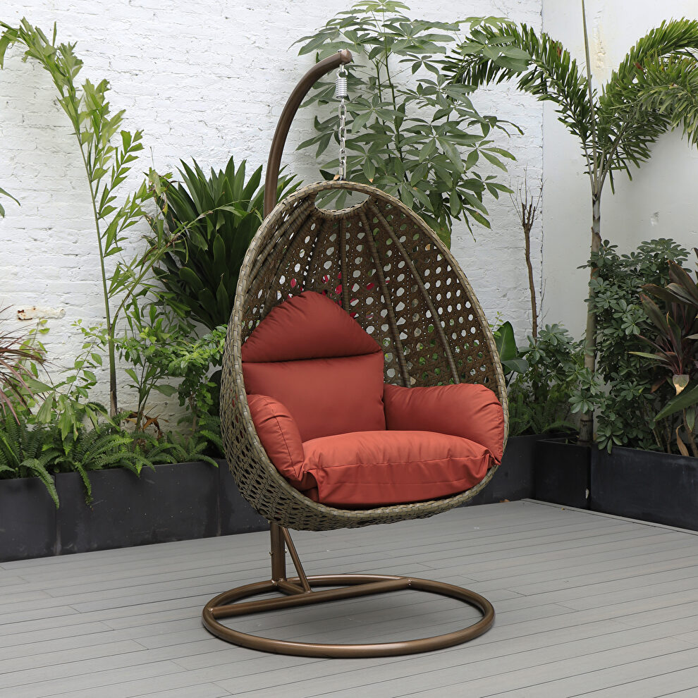 Cherry cushion wicker hanging egg swing chair by Leisure Mod