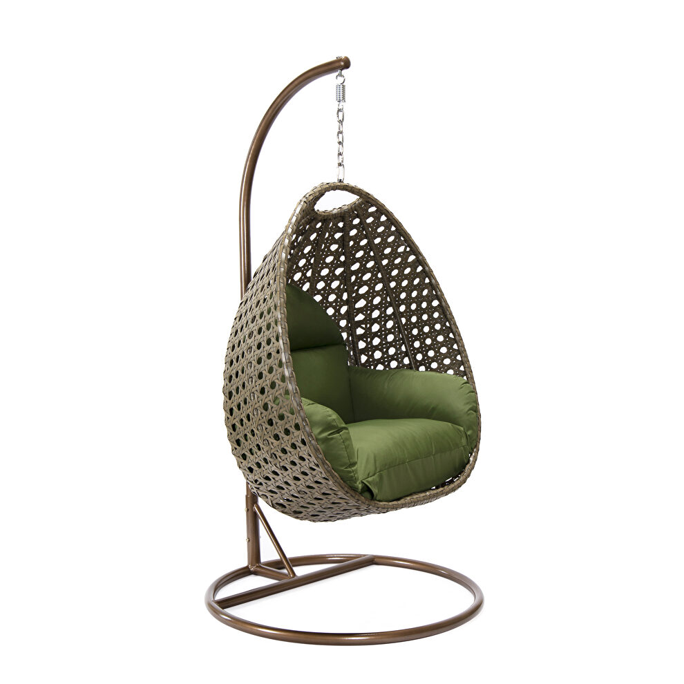 Dark green cushion wicker hanging egg swing chair by Leisure Mod