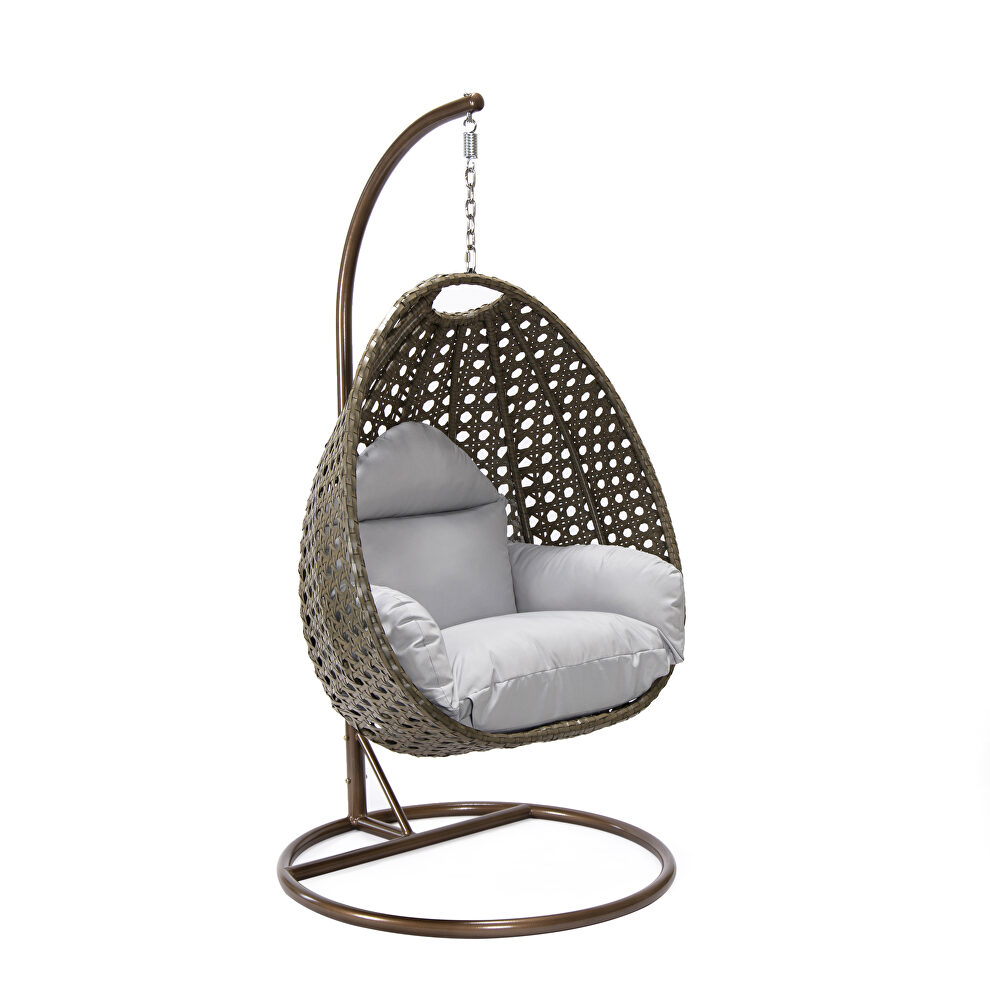 Light gray cushion wicker hanging egg swing chair by Leisure Mod