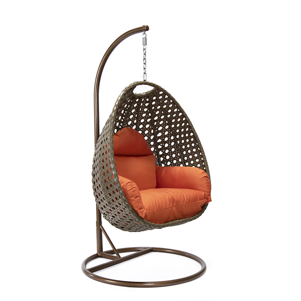 Orange cushion wicker hanging egg swing chair by Leisure Mod