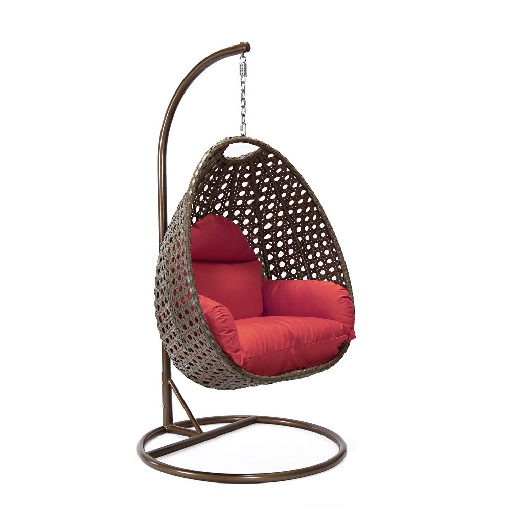 Red cushion wicker hanging egg swing chair by Leisure Mod