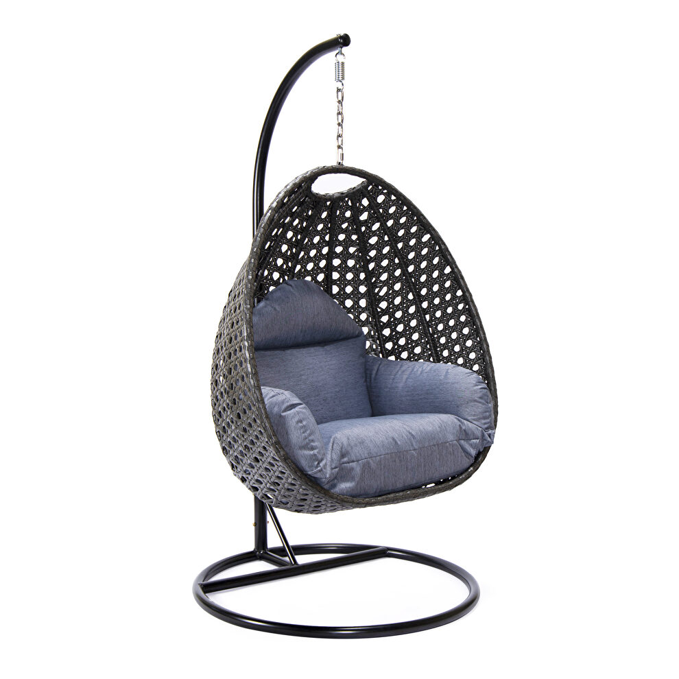 Charcoal blue cushion and charcoal wicker hanging egg swing chair by Leisure Mod