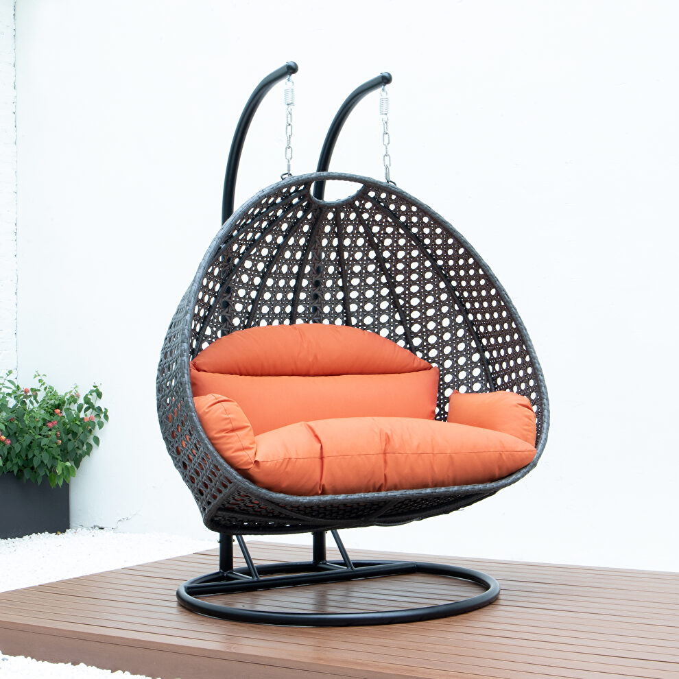 Orange wicker hanging double seater egg swing chair by Leisure Mod
