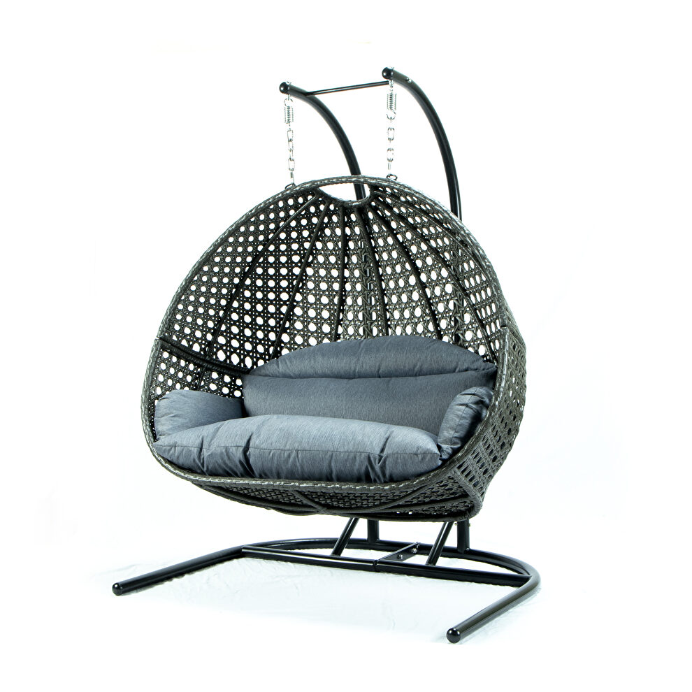 Charcoal blue finish wicker hanging double egg swing chair by Leisure Mod