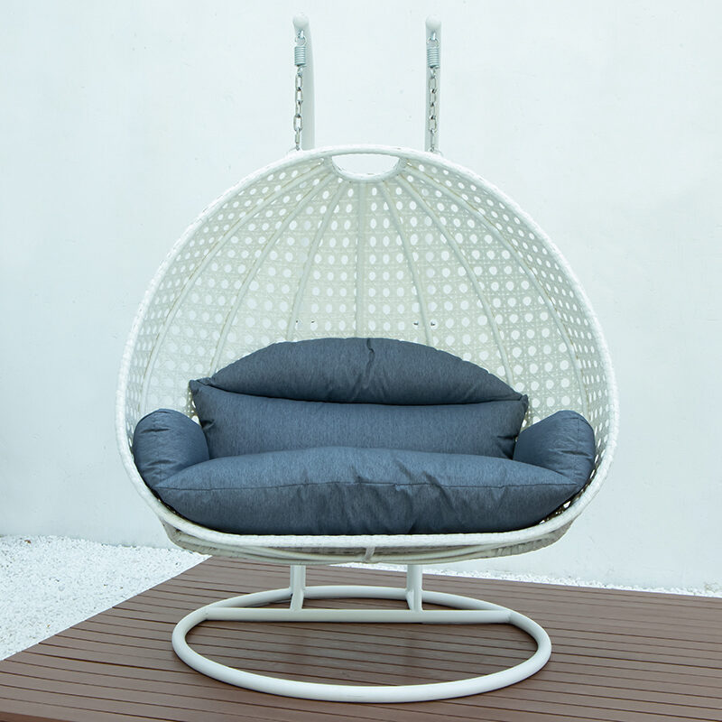 Charcoal blue wicker hanging double seater egg swing modern chair by Leisure Mod