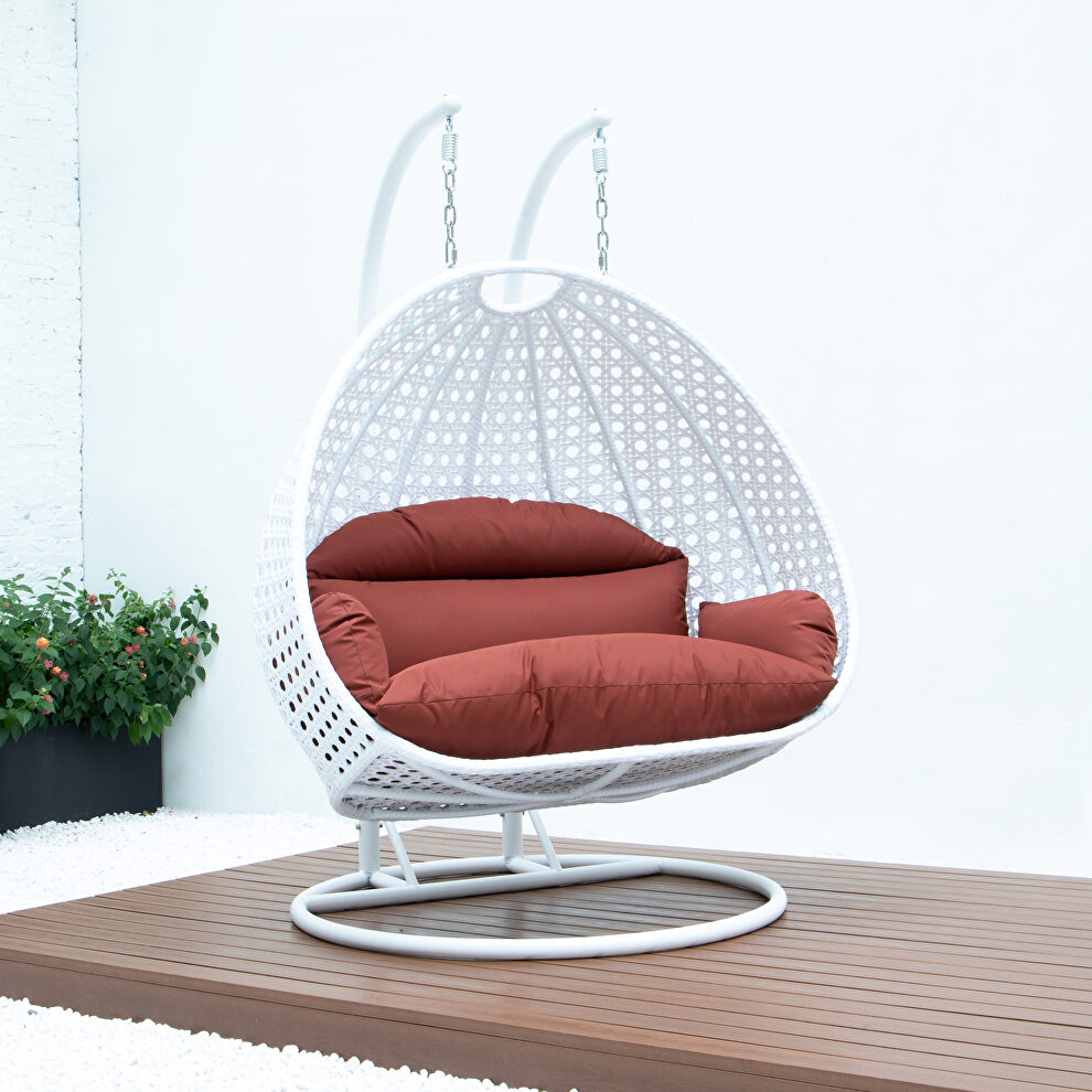 Dark orange wicker hanging double seater egg swing modern chair by Leisure Mod