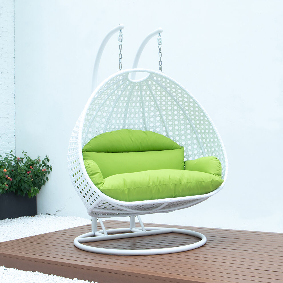 Light green wicker hanging double seater egg swing modern chair by Leisure Mod