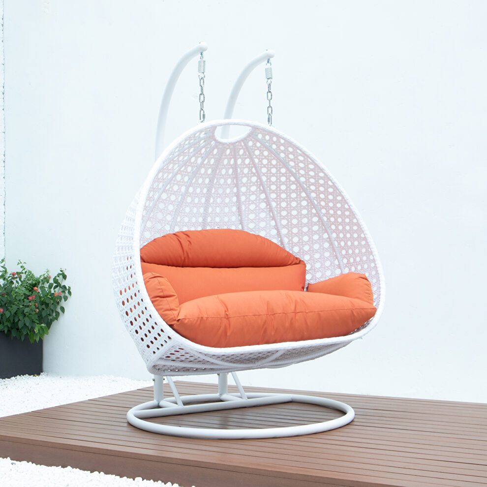 Orange wicker hanging double seater egg swing modern chair by Leisure Mod