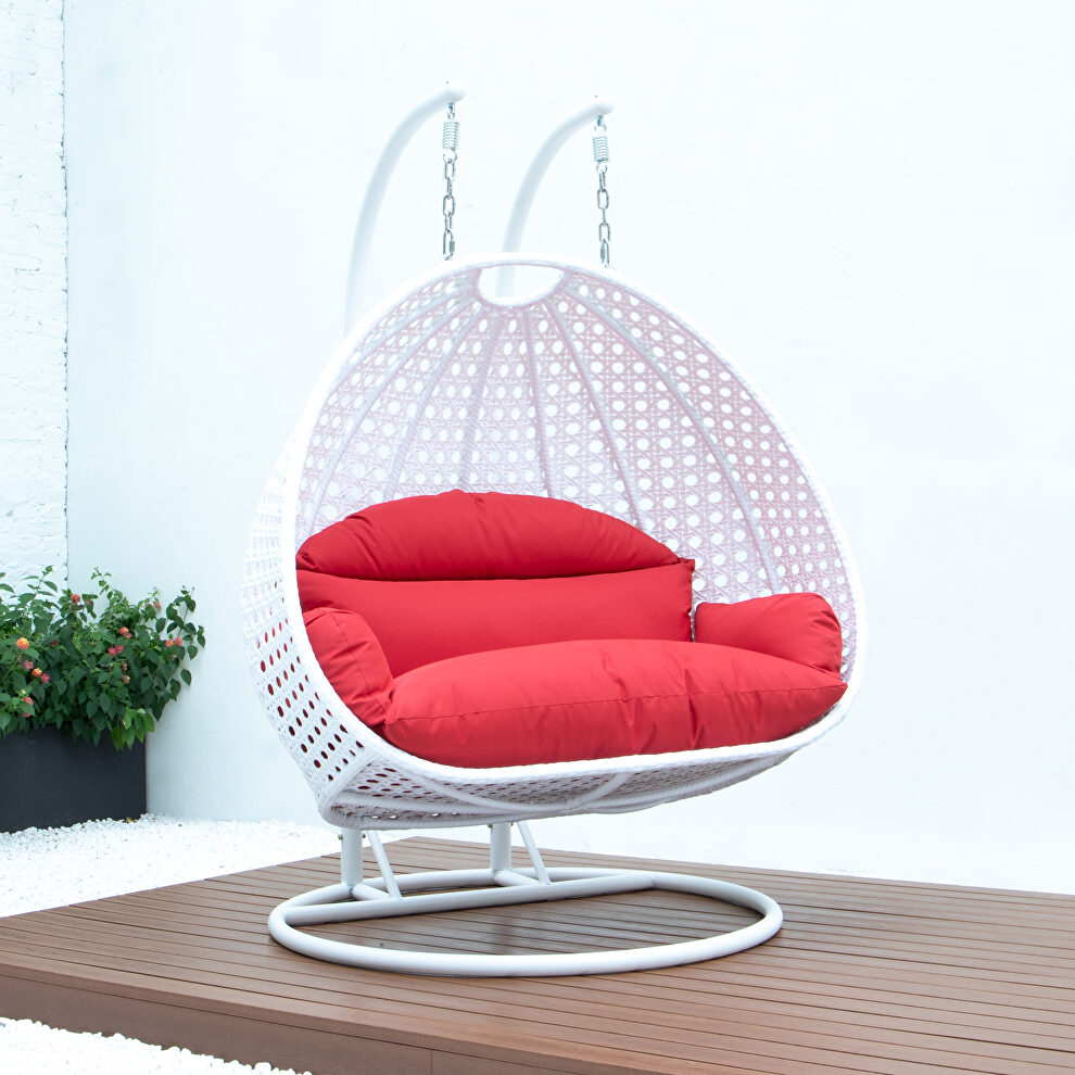 Red wicker hanging double seater egg swing modern chair by Leisure Mod