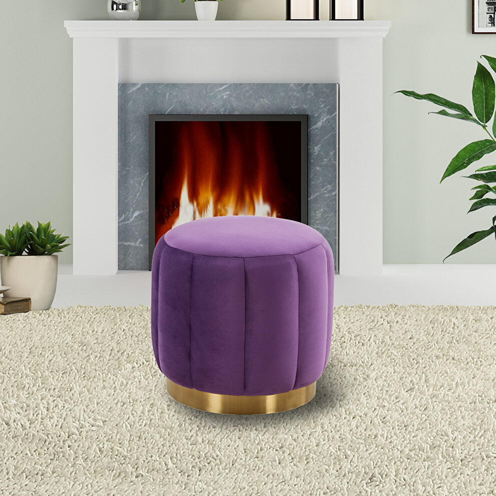 Purple velvet upholstery modern round ottoman by Leisure Mod