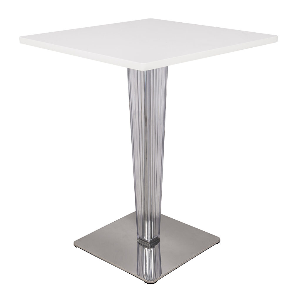White square top chromed base dining table by Leisure Mod
