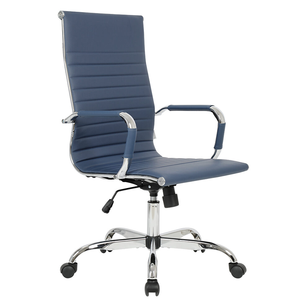 Navy blue leatherette and steel frame high back design swivel office chair by Leisure Mod