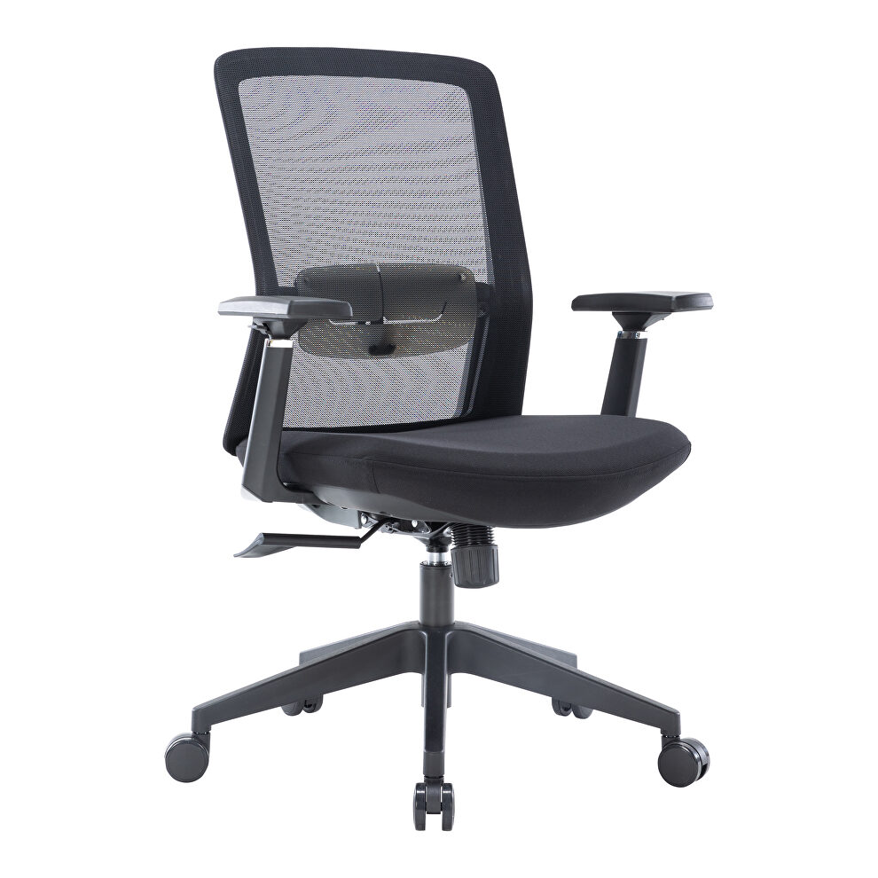 Black modern office task chair with adjustable armrests by Leisure Mod