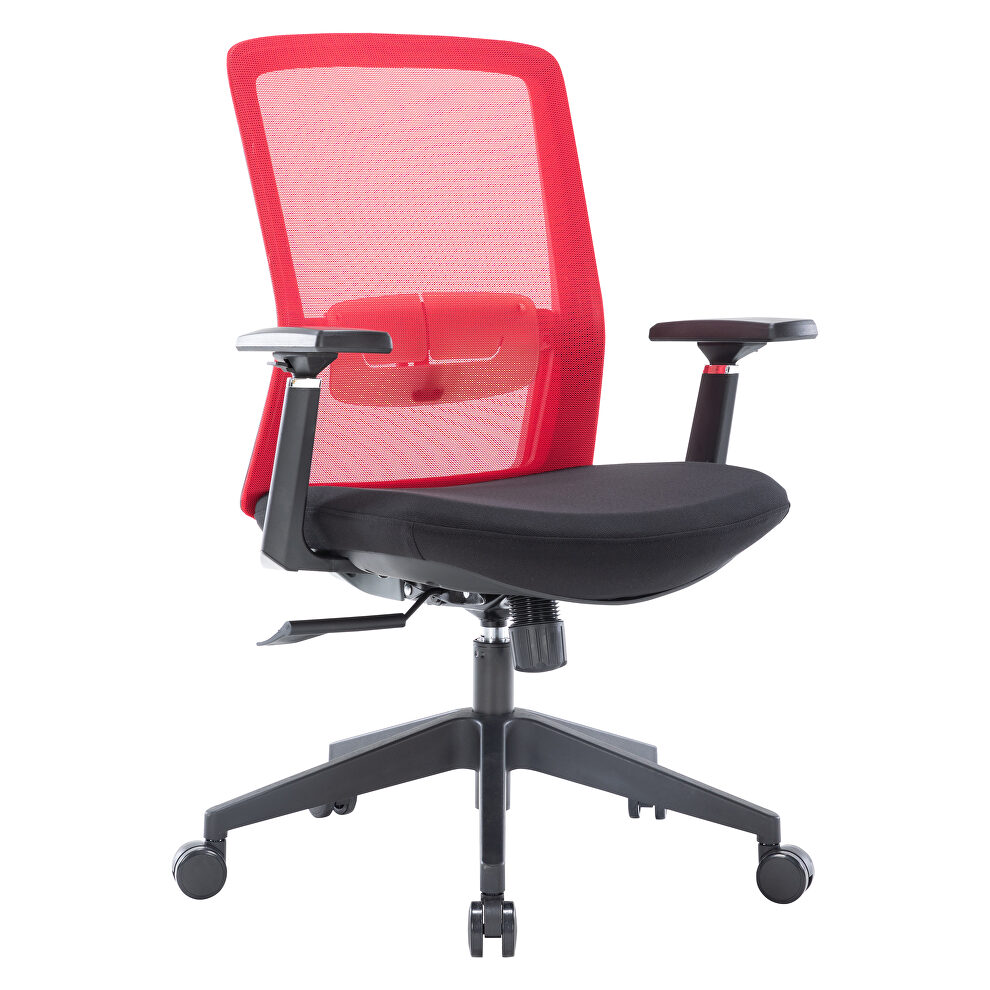 Red modern office task chair with adjustable armrests by Leisure Mod