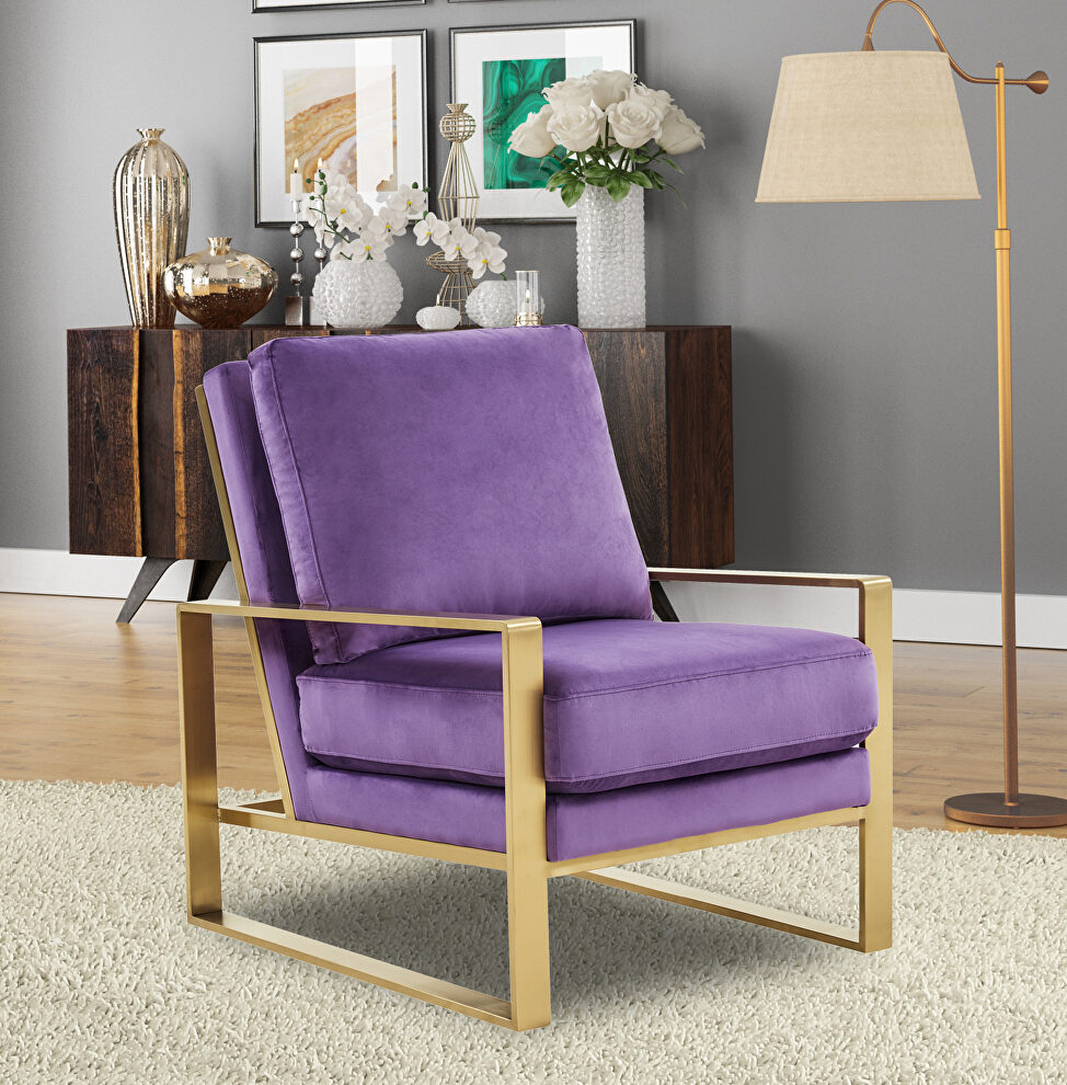 Beautiful gold legs and luxe soft cushions chair in purple by Leisure Mod