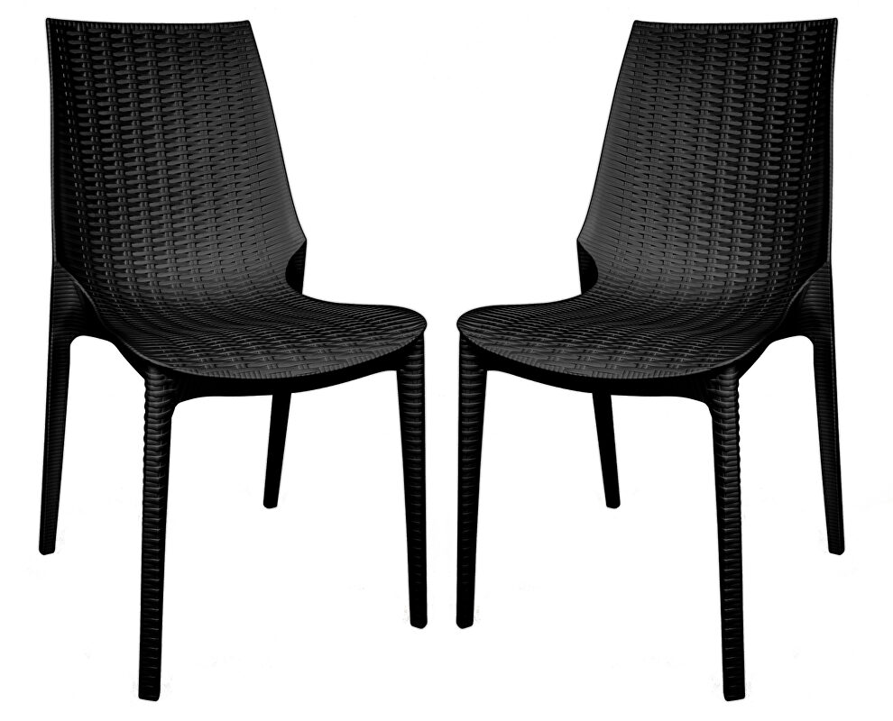 Black finish plastic outdoor dining chair/ set of 2 by Leisure Mod