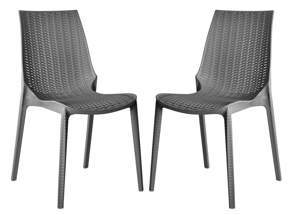 Gray finish plastic outdoor dining chair/ set of 2 by Leisure Mod