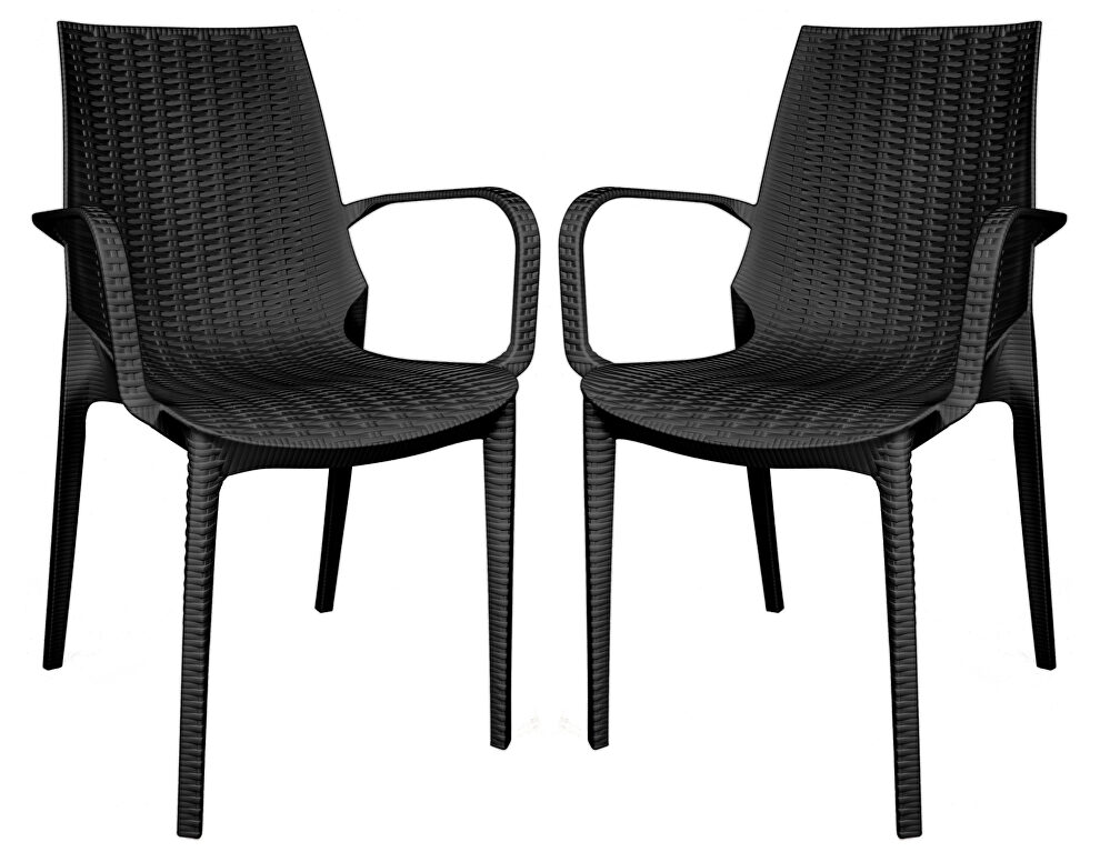 Black finish plastic outdoor arm dining chair/ set of 2 by Leisure Mod