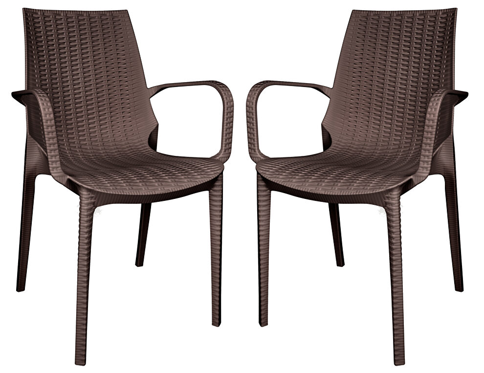 Brown finish plastic outdoor arm dining chair/ set of 2 by Leisure Mod