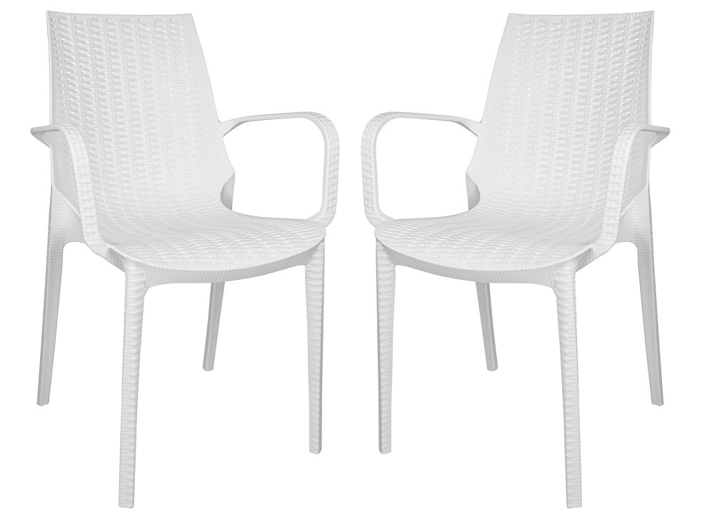 White finish plastic outdoor arm dining chair/ set of 2 by Leisure Mod