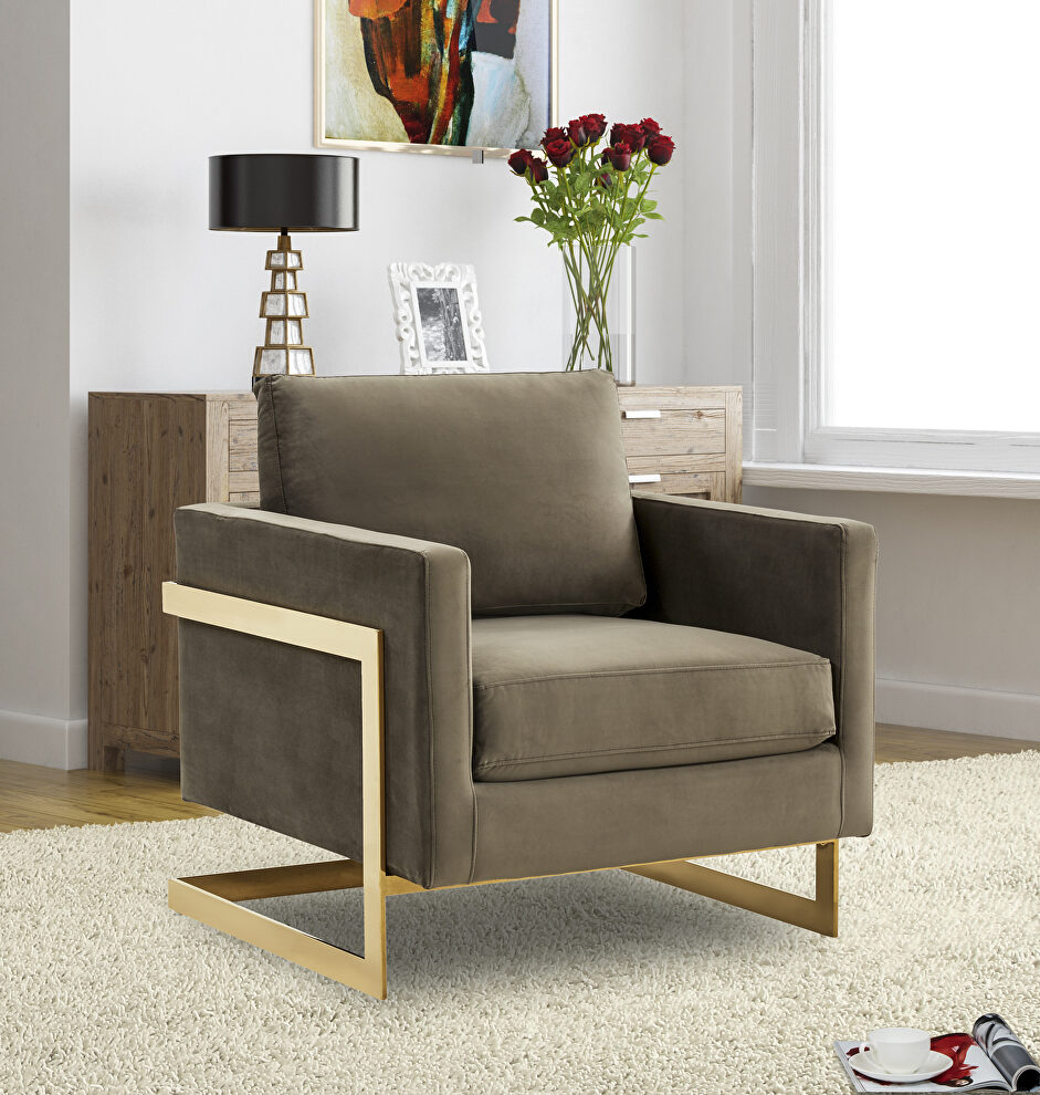 Dark gray elegant velvet chair w/ gold metal legs by Leisure Mod