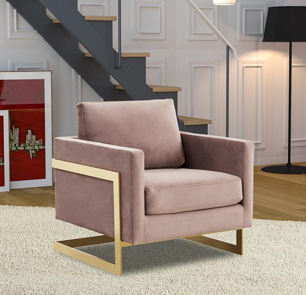 Pink elegant velvet chair w/ gold metal legs by Leisure Mod