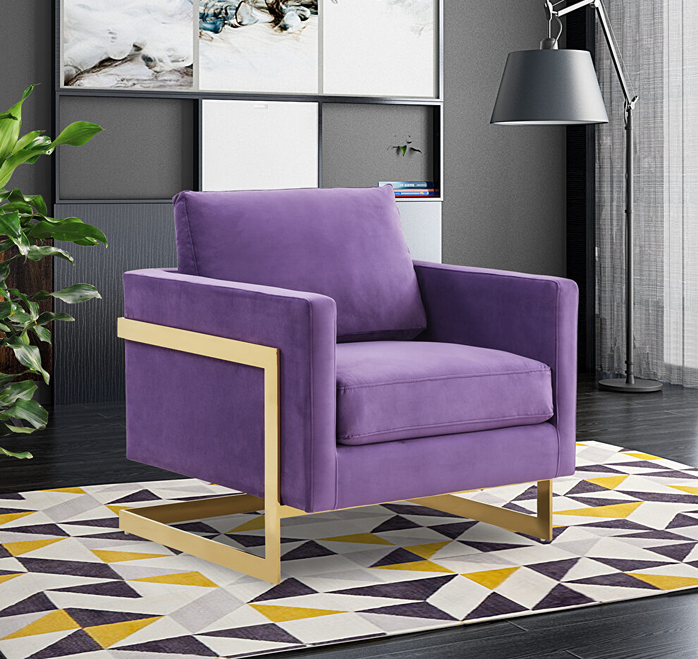 Purple elegant velvet chair w/ gold metal legs by Leisure Mod