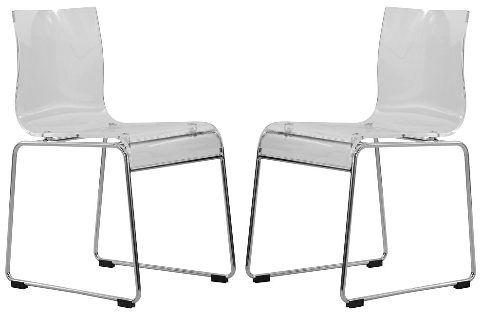 Chrome-finished steel frame and acrylic seat dining chair/ set of 2 by Leisure Mod