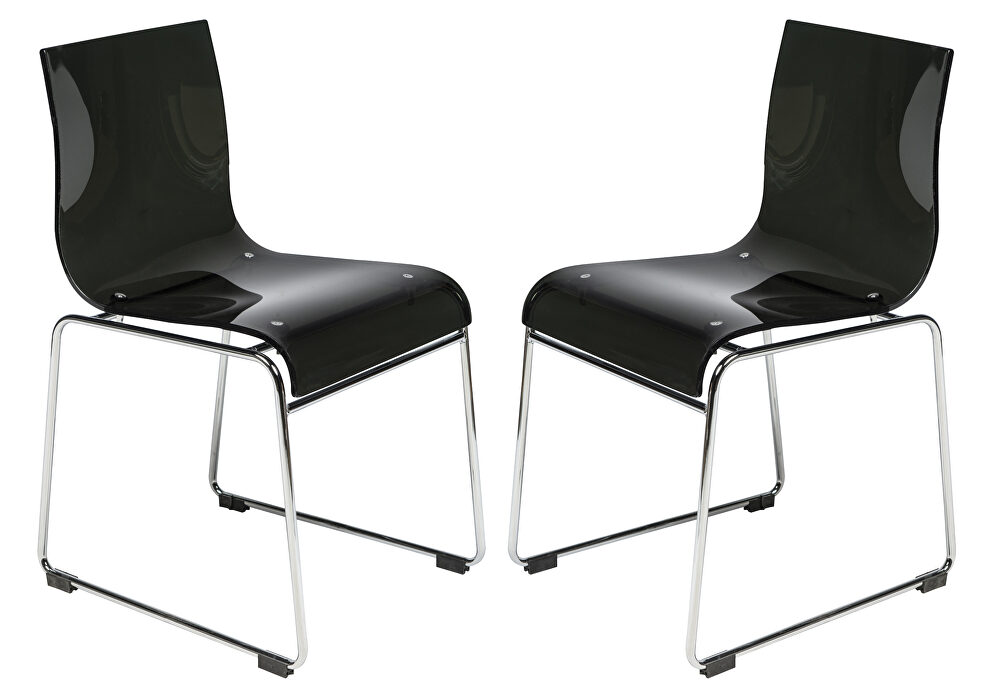 Chrome-finished steel frame and transparent black seat dining chair/ set of 2 by Leisure Mod