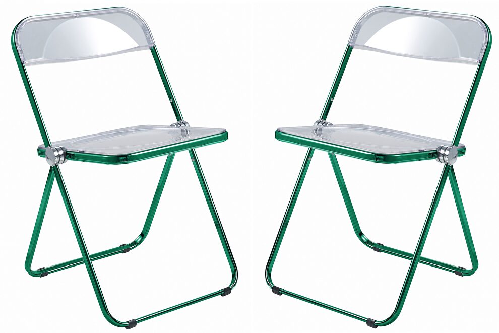 Transparent acrylic seat and green chrome frame dining chair/ set of 2 by Leisure Mod