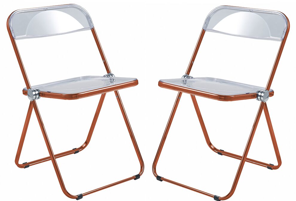 Transparent acrylic seat and orange chrome frame dining chair/ set of 2 by Leisure Mod