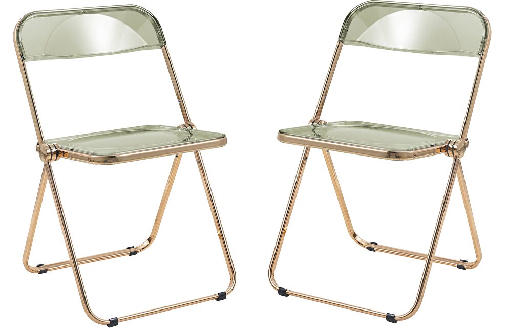 Amber transparent acrylic seat and gold chrome frame dining chair/ set of 2 by Leisure Mod